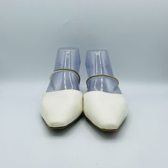 Franco Sarto Shoes Womens Size 7 M White Leather Slip On Mule Heel Pointy Sandal - Picture 4 of 13